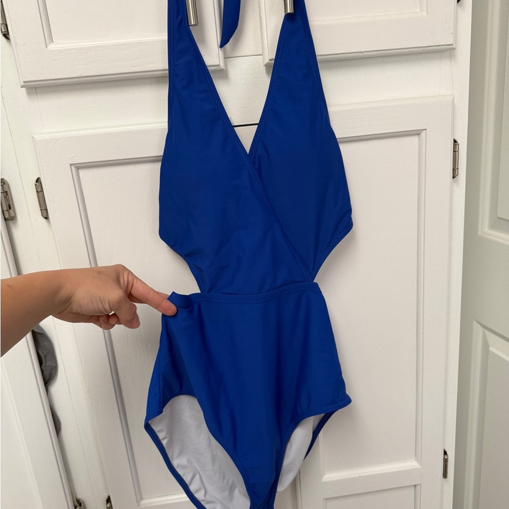Blue Halter One-Piece Swimsuit